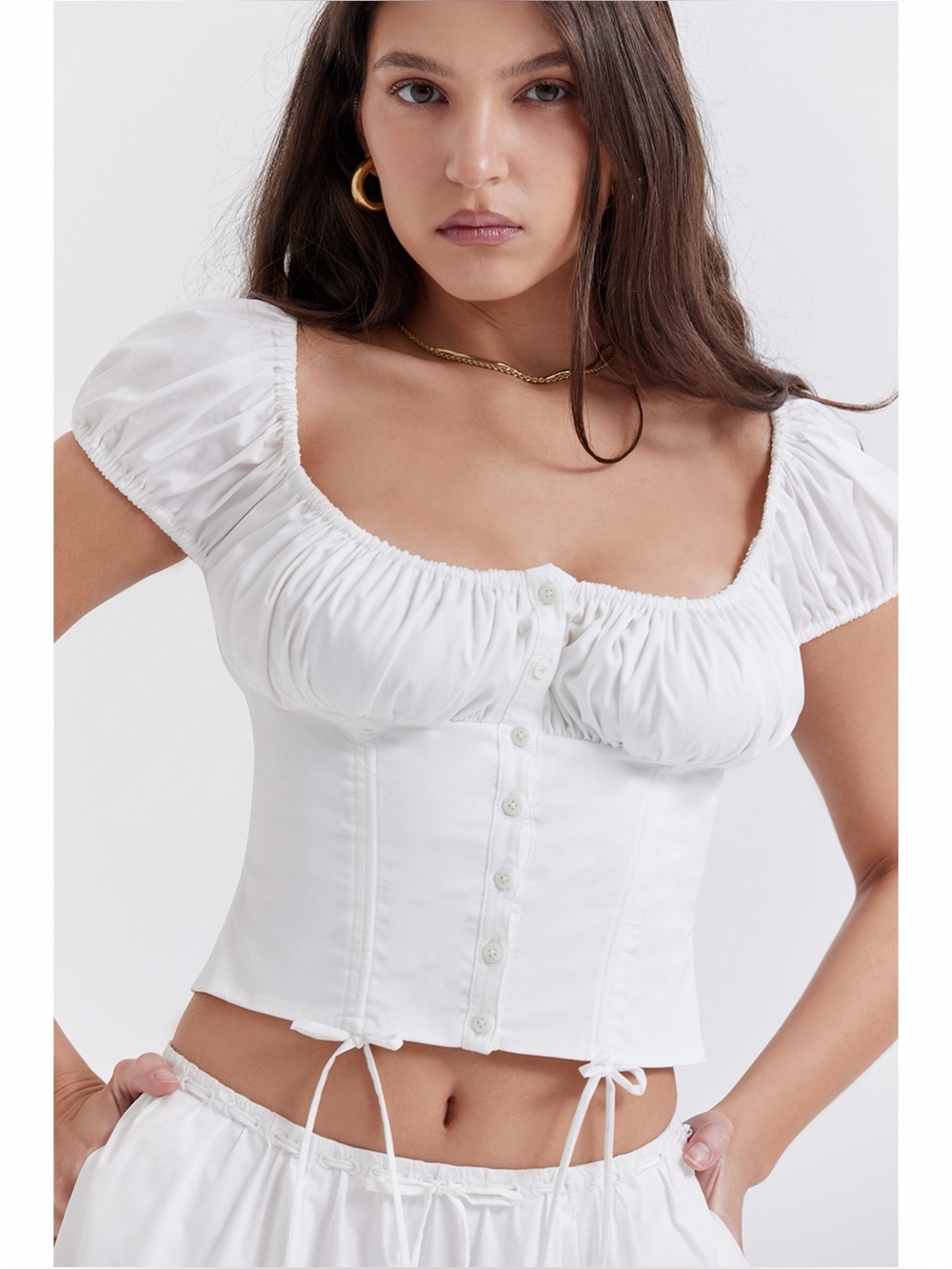House of CB Kitty White Gathered Top